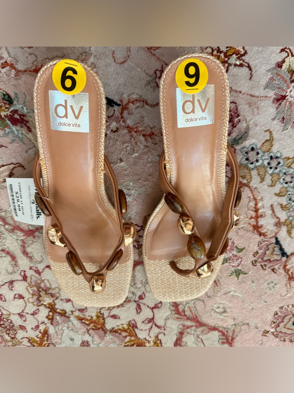 dv by Dolce Vita Tan Beaded Slide Sandals - Women's Size 9